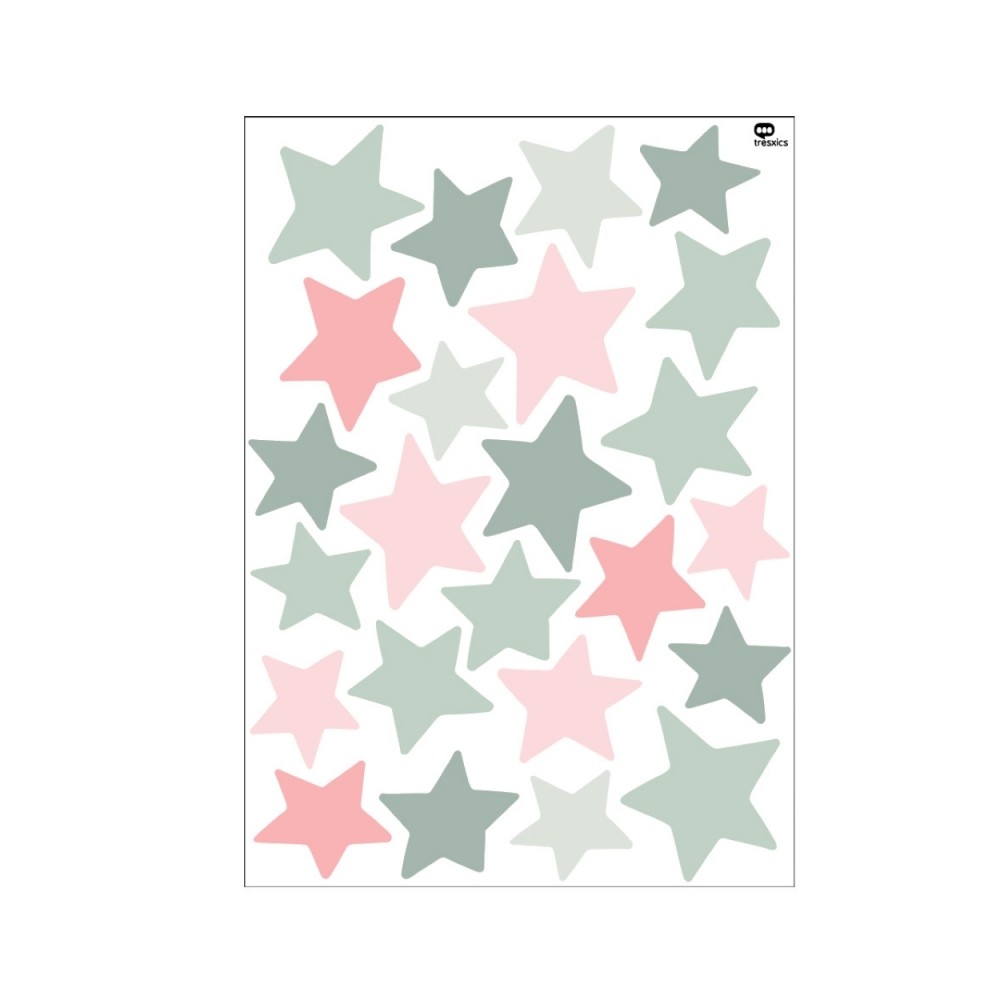 Tresxics textile Wandaufkleber (1 Bogen), Sterne Grün/ Rosa