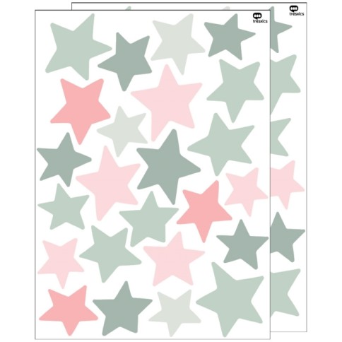 Tresxics textile Wandaufkleber (2 Bogen), Sterne Grün/ Rosa