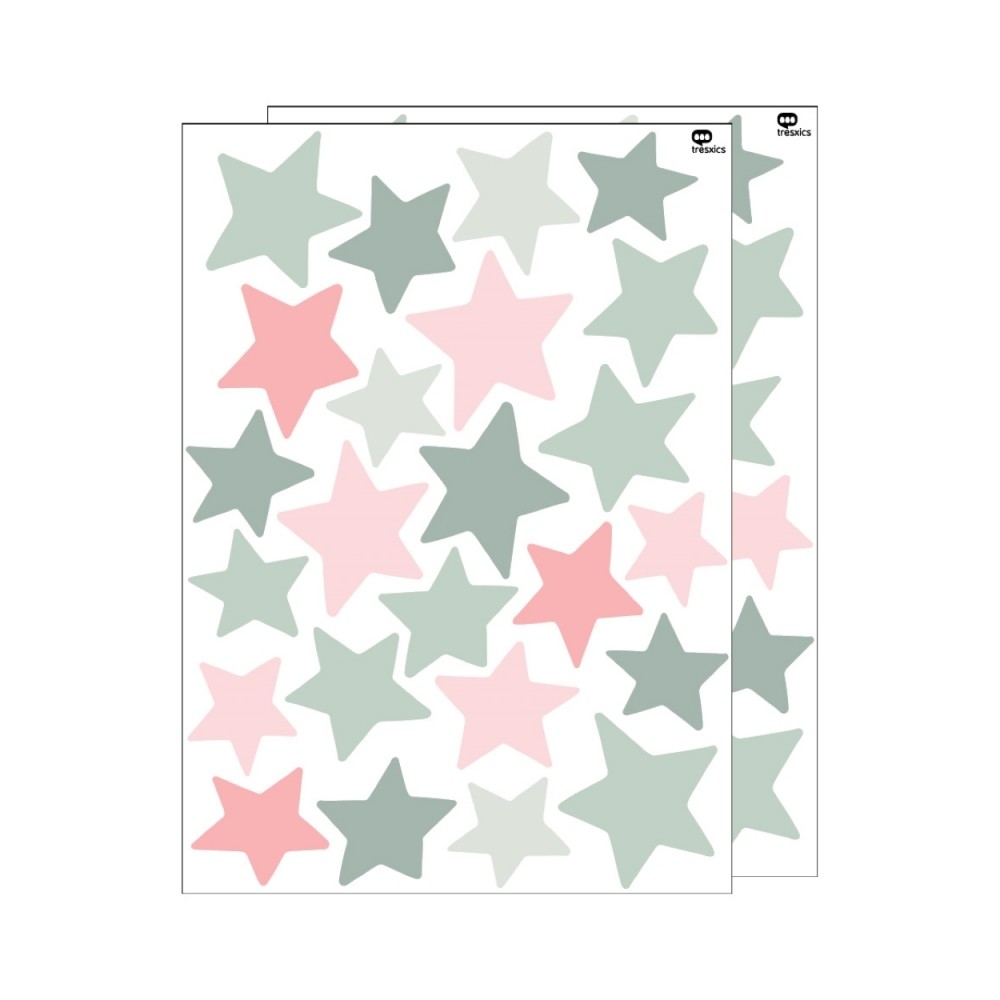 Tresxics textile Wandaufkleber (2 Bogen), Sterne Grün/ Rosa
