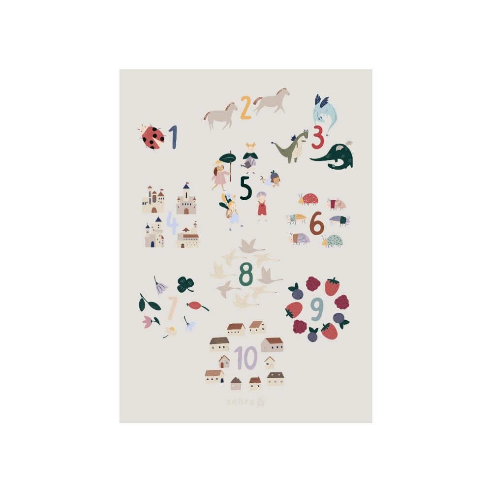 Sebra Poster, Zahlen 1-10, Pixie/ Dragon