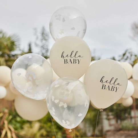 Hello Baby Taupe und Cloud Confetti Baby Shower Ballon Bundle
