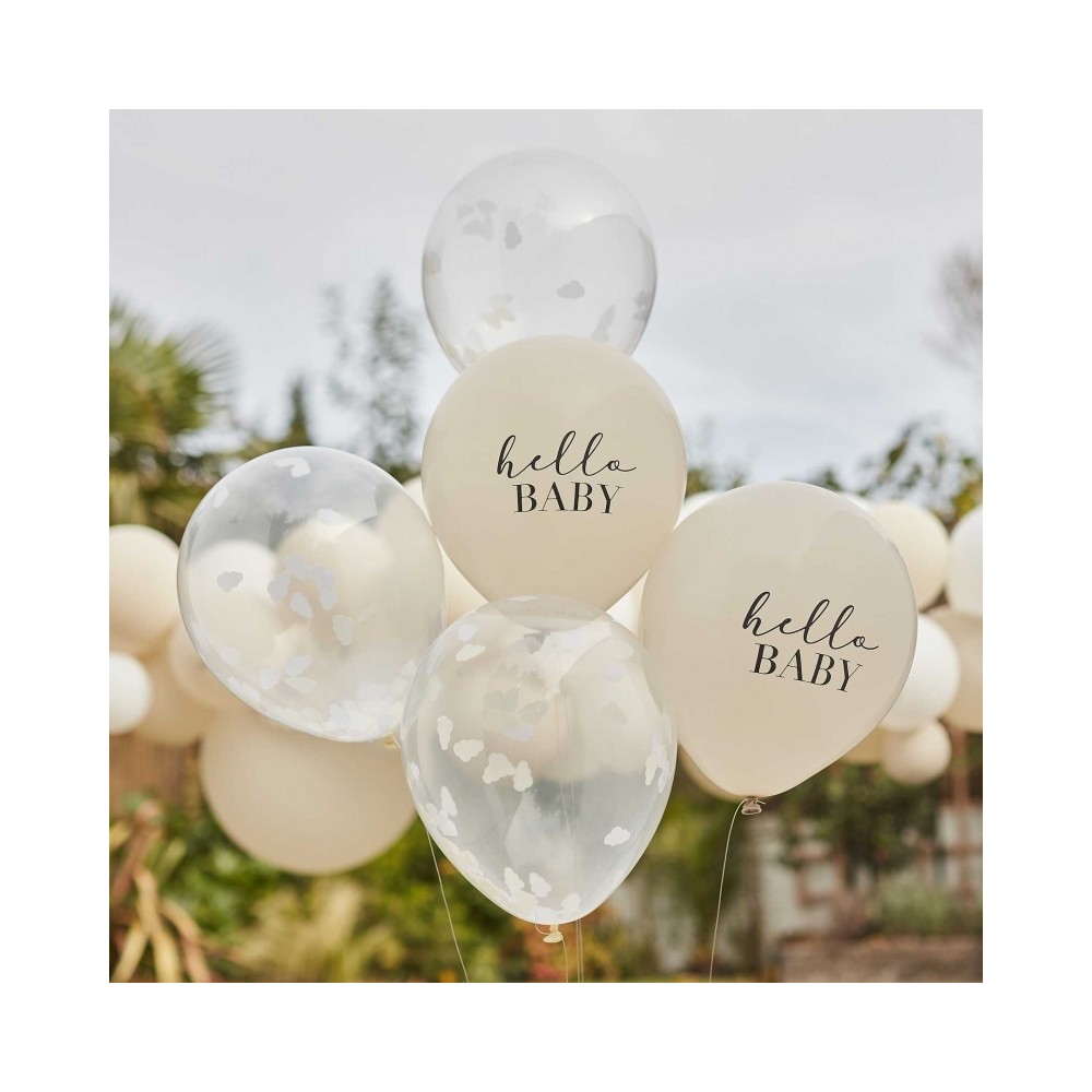 Hello Baby Taupe und Cloud Confetti Baby Shower Ballon Bundle