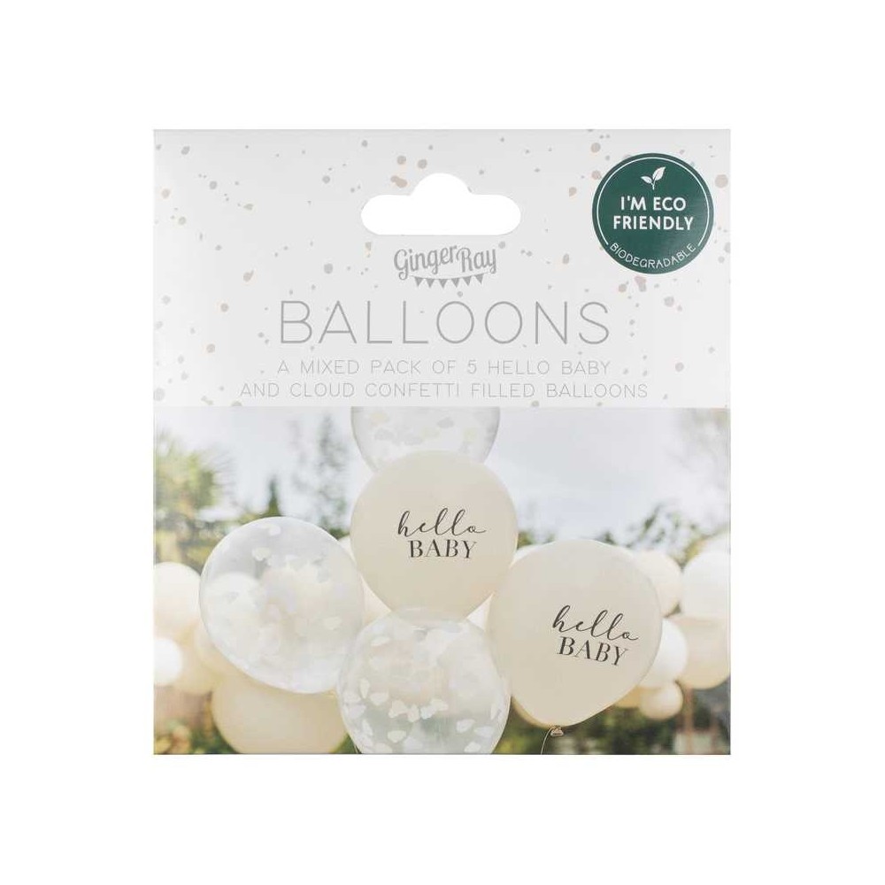 Hello Baby Taupe und Cloud Confetti Baby Shower Ballon Bundle