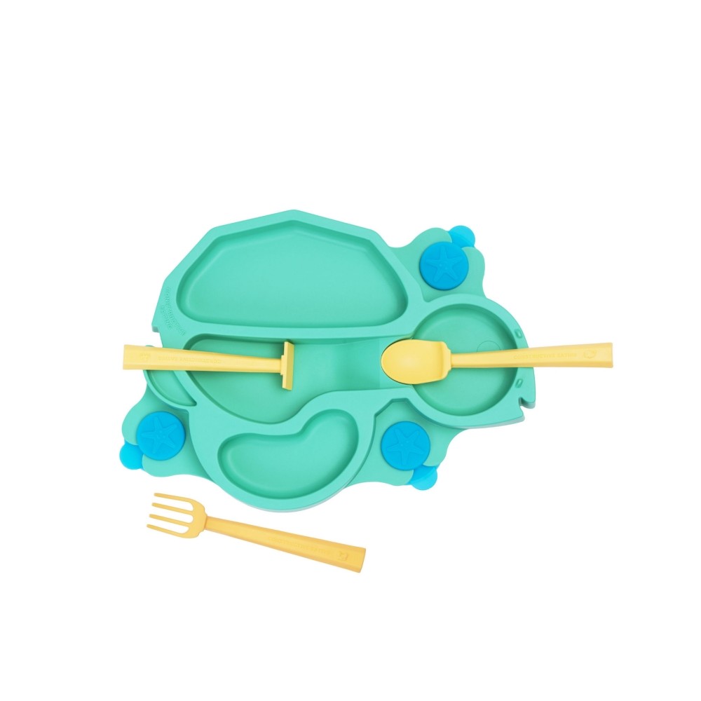 Constructive Eating Schildkröte Teller + Besteck, Grün