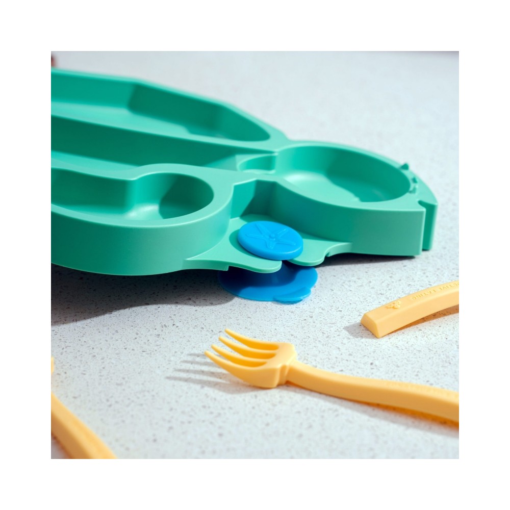 Constructive Eating Schildkröte Teller + Besteck, Grün