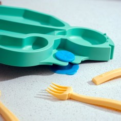 Constructive Eating Schildkröte Teller + Besteck, Grün