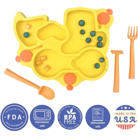 Constructive Eating Bagger Teller + Besteck, Gelb