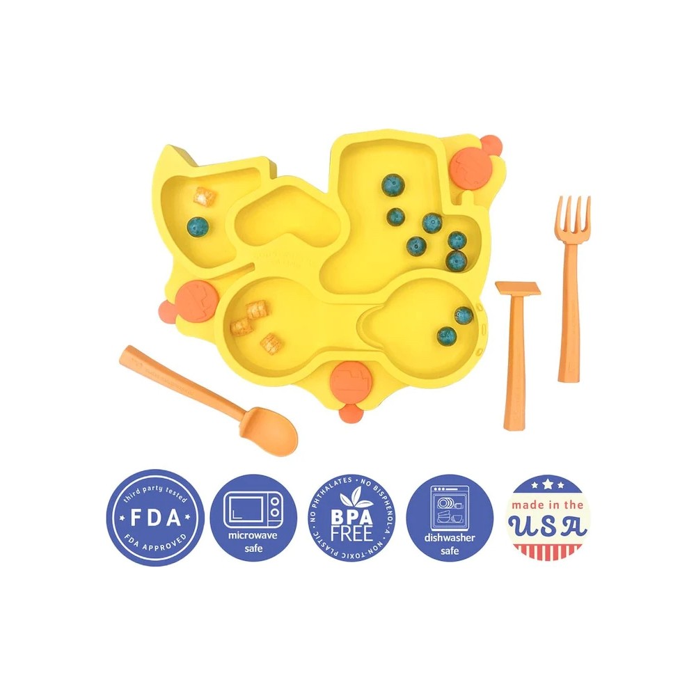 Constructive Eating Bagger Teller + Besteck, Gelb