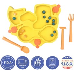 Constructive Eating Bagger Teller + Besteck, Gelb