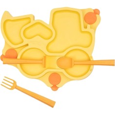 Constructive Eating Bagger Teller + Besteck, Gelb