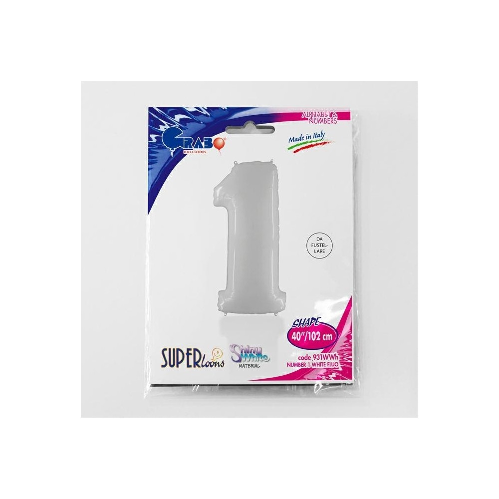 Grabo Folienballon 100 cm Zahl "1", Shiny White