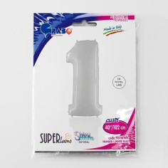 Grabo Folienballon 100 cm Zahl "1", Shiny White