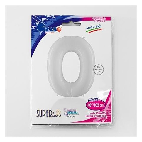 Folienballon 100 cm Zahl "0", Shiny White