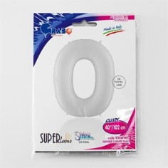 Folienballon 100 cm Zahl "0", Shiny White