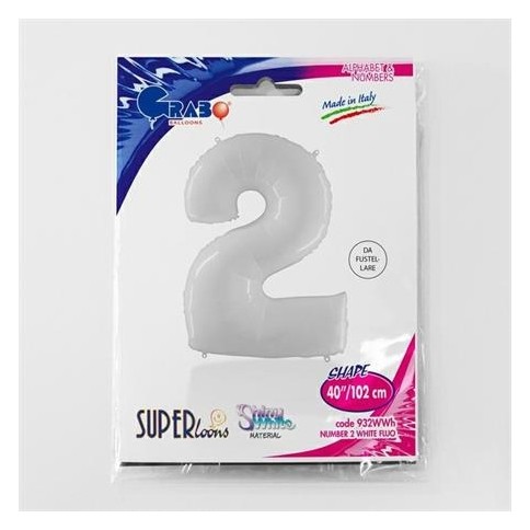 Folienballon 100 cm Zahl "2", Shiny White