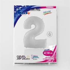 Folienballon 100 cm Zahl "2", Shiny White