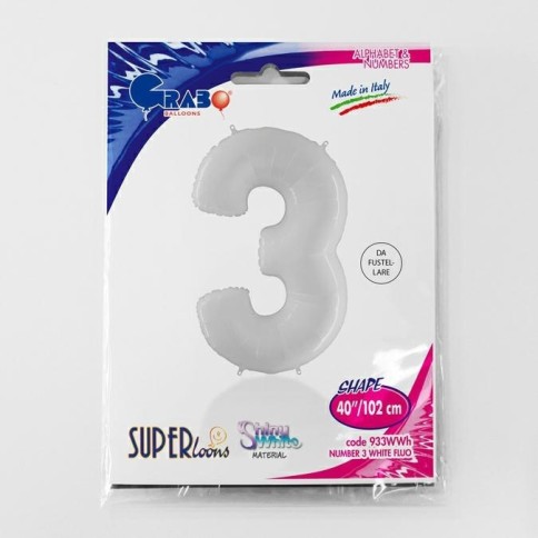 Grabo Folienballon 100 cm Zahl "3", Shiny White