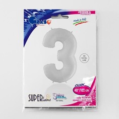 Grabo Folienballon 100 cm Zahl "3", Shiny White