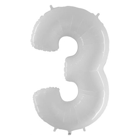 Grabo Folienballon 100 cm Zahl "3", Shiny White