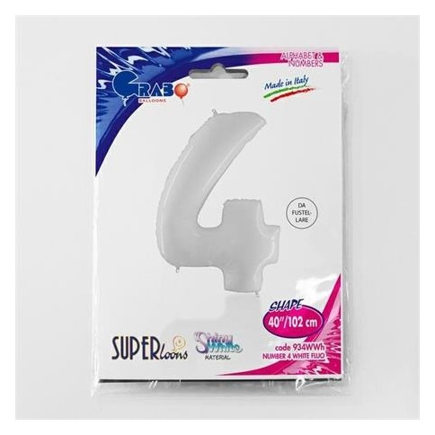 Folienballon 100 cm Zahl "4", Shiny White