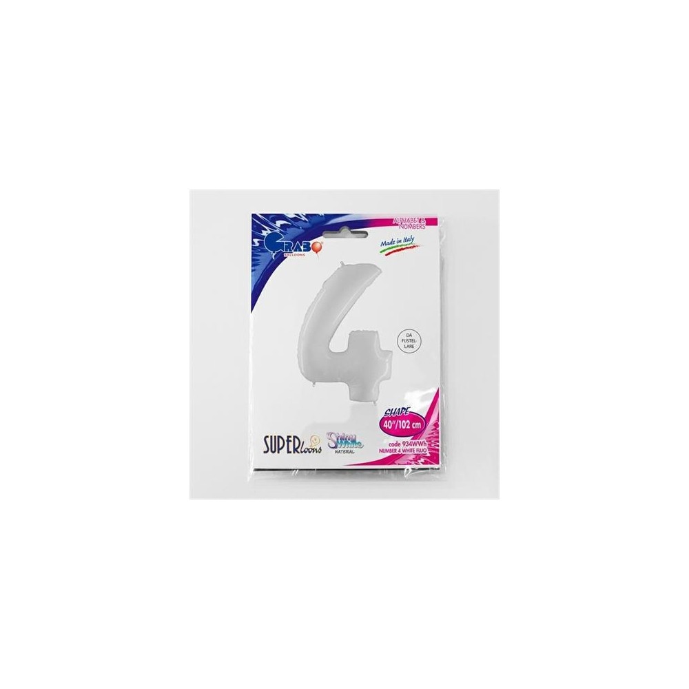 Folienballon 100 cm Zahl "4", Shiny White