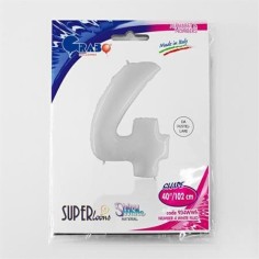Folienballon 100 cm Zahl "4", Shiny White