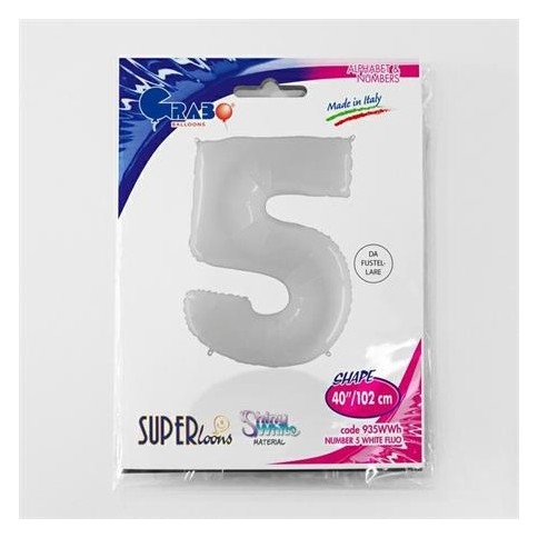 Folienballon 100 cm Zahl "5", Shiny White