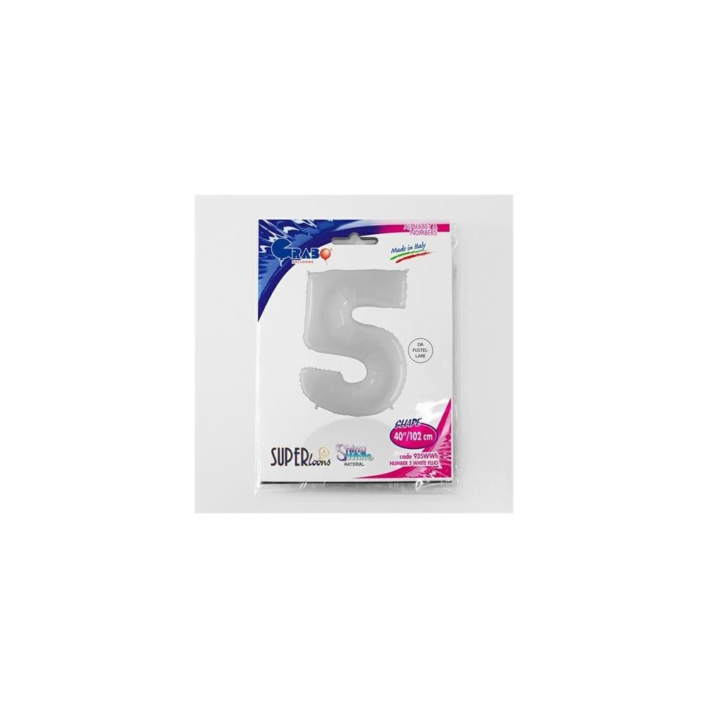 Folienballon 100 cm Zahl "5", Shiny White