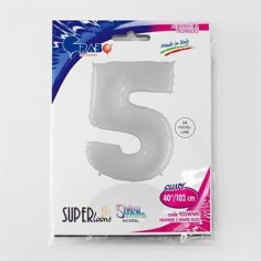 Folienballon 100 cm Zahl "5", Shiny White