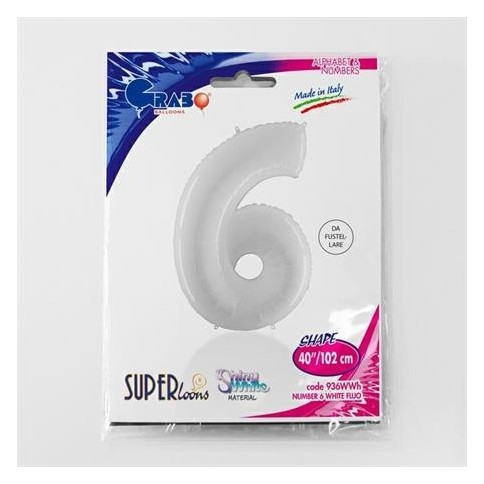 Folienballon 100 cm Zahl "6", Shiny White