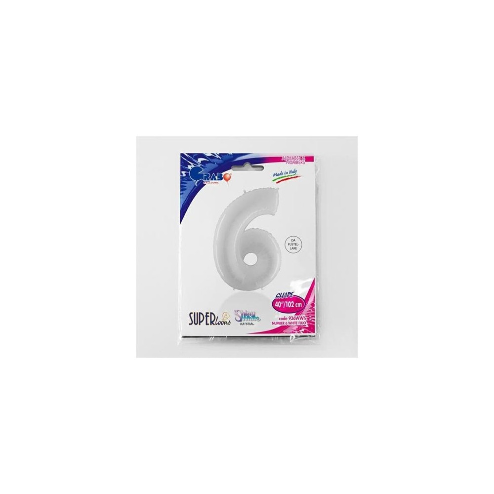 Folienballon 100 cm Zahl "6", Shiny White