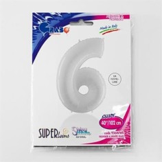 Folienballon 100 cm Zahl "6", Shiny White