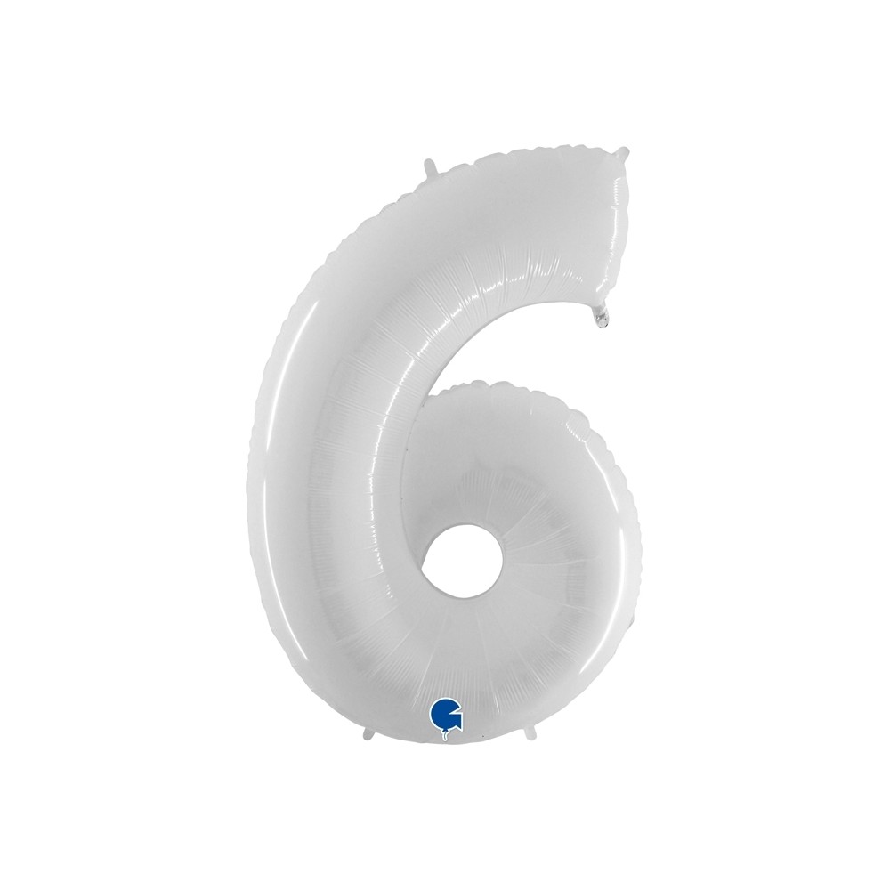 Folienballon 100 cm Zahl "6", Shiny White