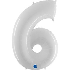 Folienballon 100 cm Zahl "6", Shiny White