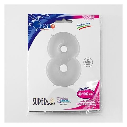 Folienballon 100 cm Zahl "8", Shiny White
