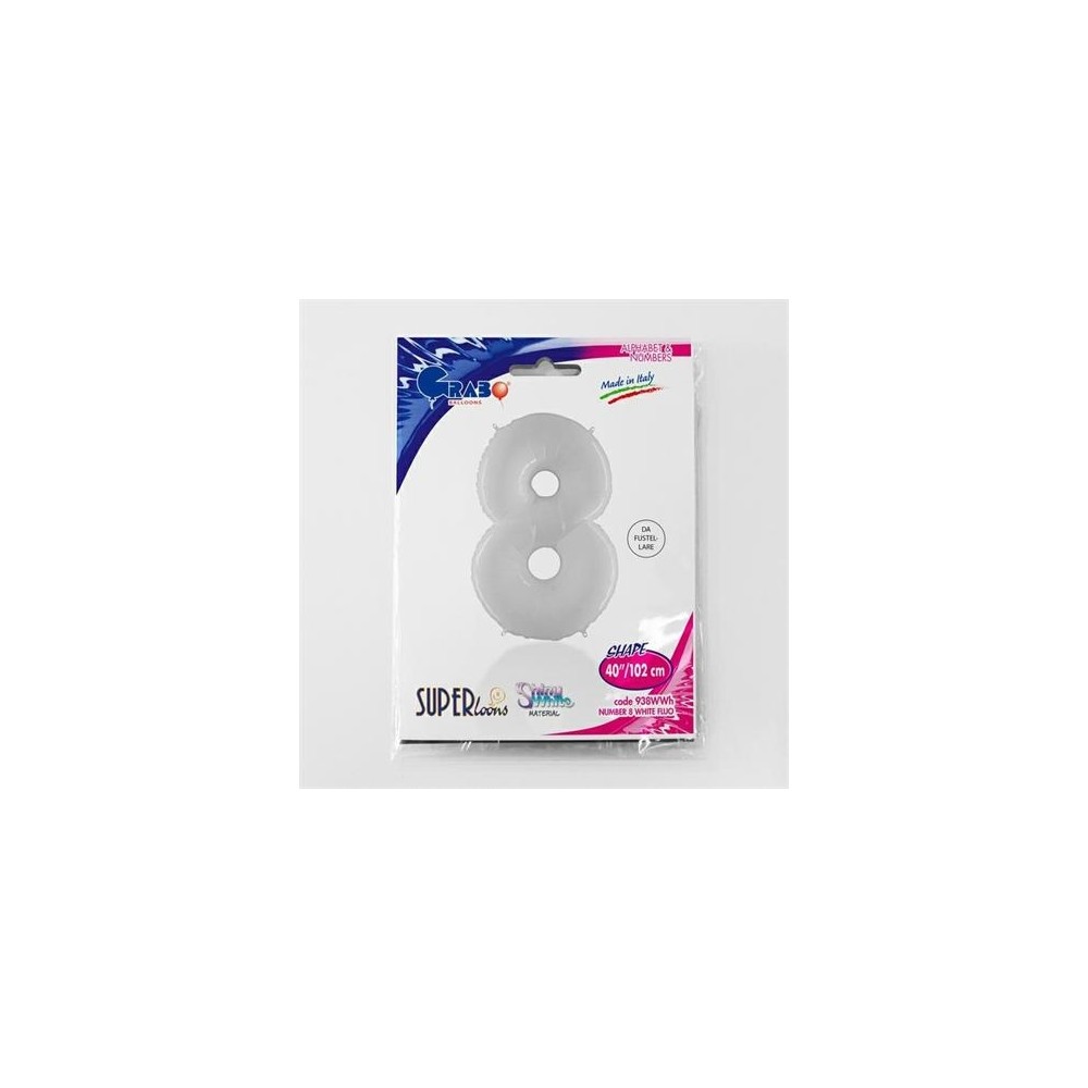 Folienballon 100 cm Zahl "8", Shiny White