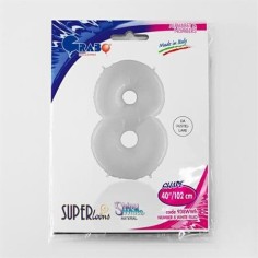 Folienballon 100 cm Zahl "8", Shiny White