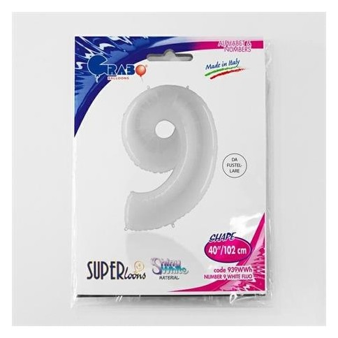 Folienballon 100 cm Zahl "9", Shiny White