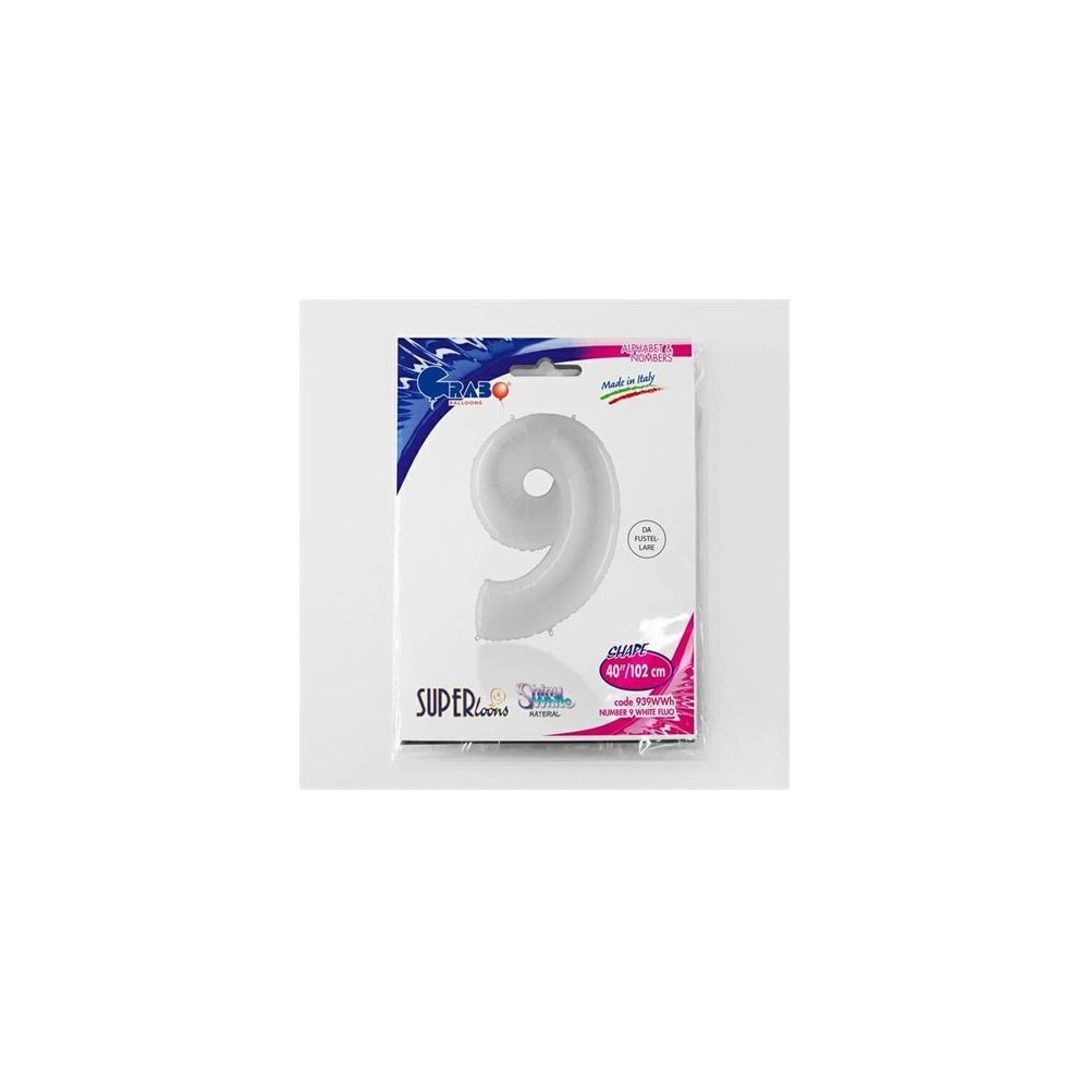 Folienballon 100 cm Zahl "9", Shiny White