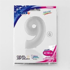 Folienballon 100 cm Zahl "9", Shiny White