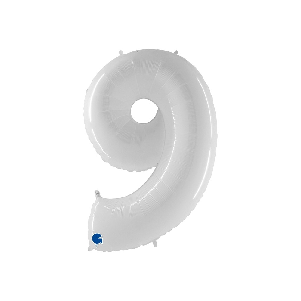 Folienballon 100 cm Zahl "9", Shiny White