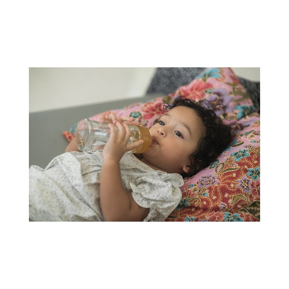 Babyfläschchen aus Glas/ weiter Hals (250 ml) + Trinksauger & Schutzkappe