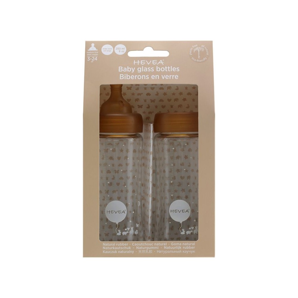 Babyfläschchen aus Glas/ weiter Hals (250 ml) + Trinksauger & Schutzkappe