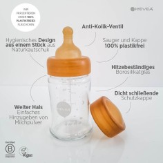 Babyfläschchen aus Glas/ weiter Hals (250 ml) + Trinksauger & Schutzkappe