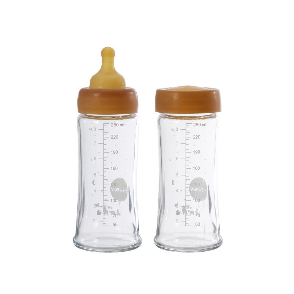 Babyfläschchen aus Glas/ weiter Hals (250 ml) + Trinksauger & Schutzkappe