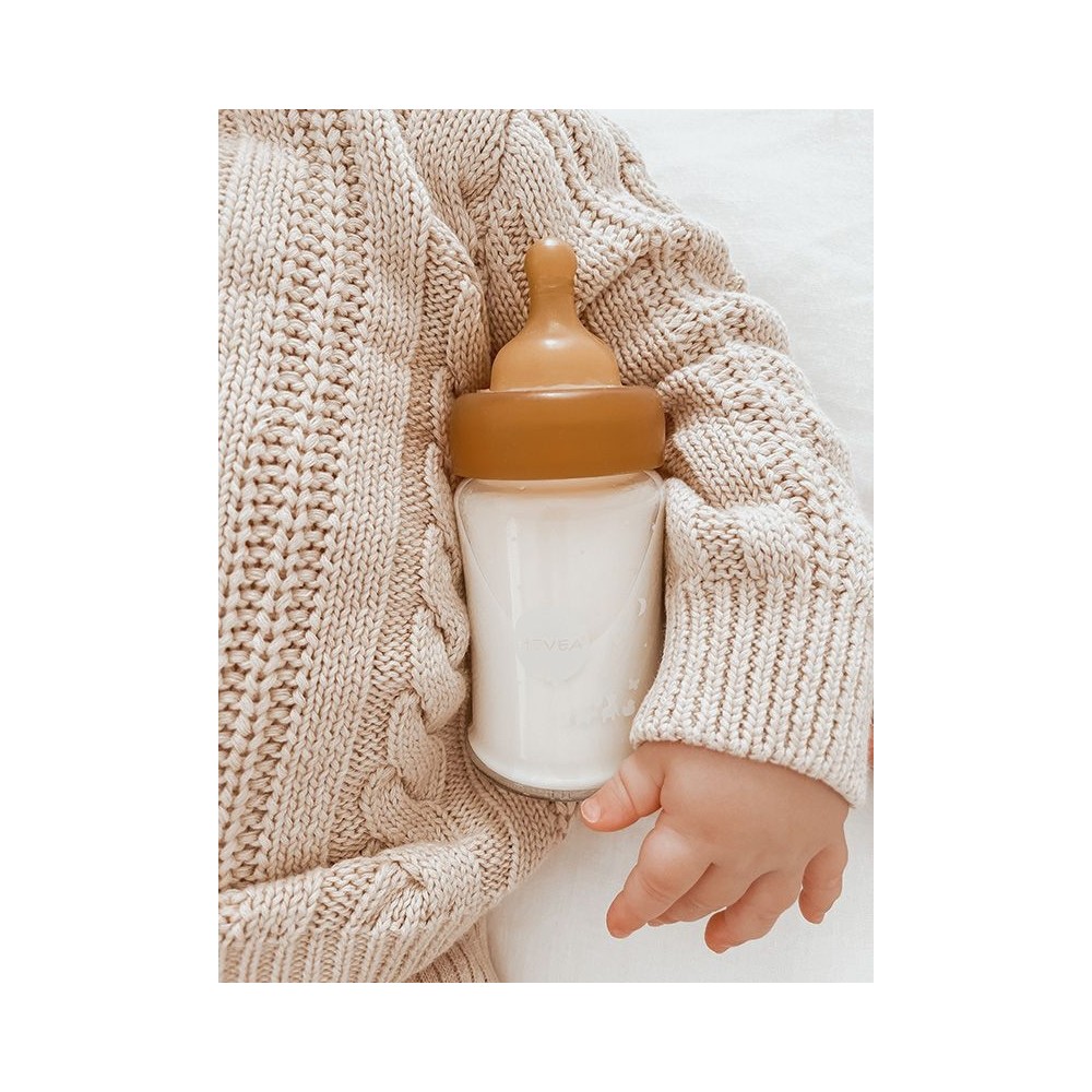 Babyfläschchen aus Glas/ weiter Hals (150 ml) + Trinksauger & Schutzkappe