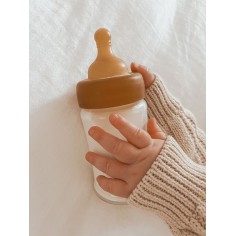 Babyfläschchen aus Glas/ weiter Hals (150 ml) + Trinksauger & Schutzkappe