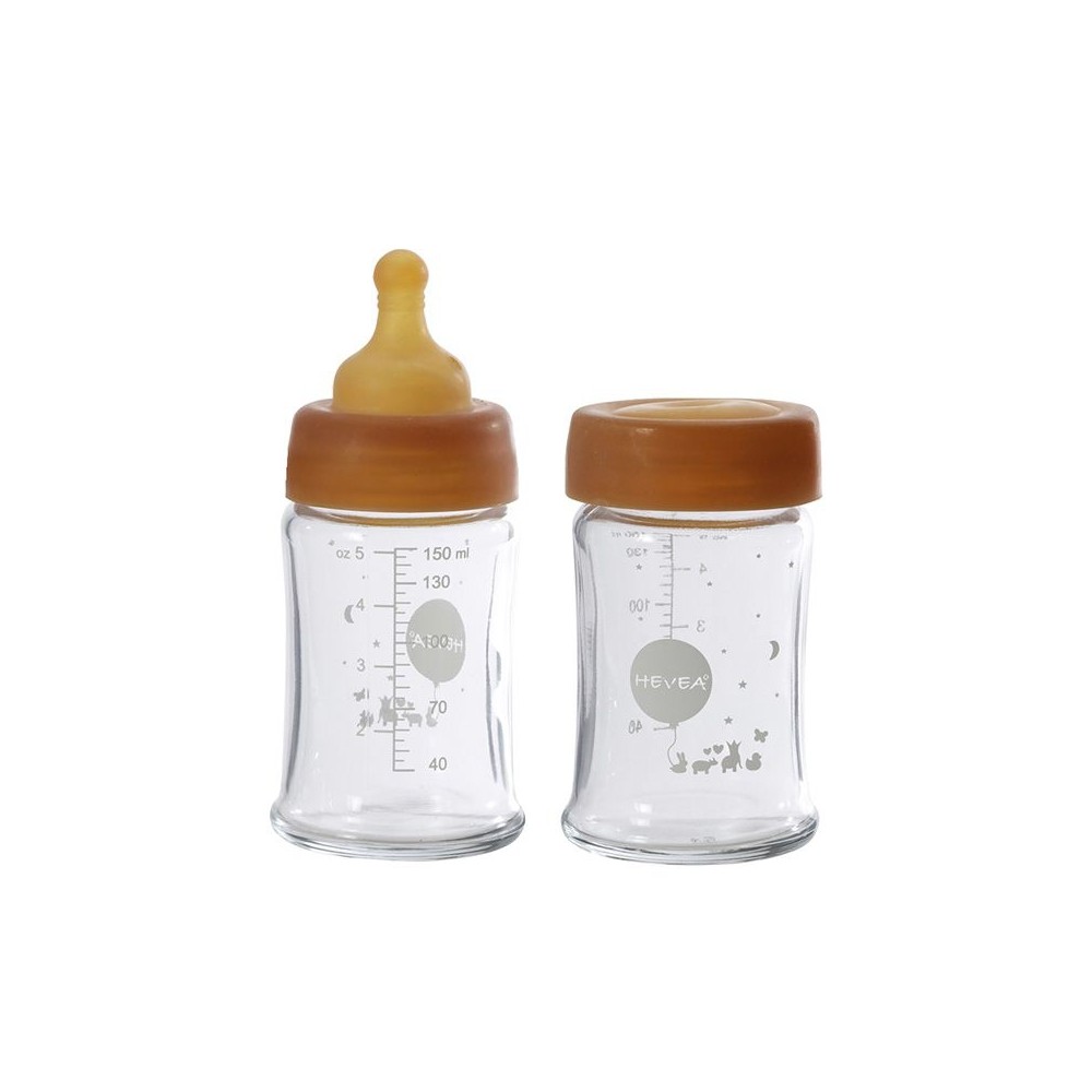 Babyfläschchen aus Glas/ weiter Hals (150 ml) + Trinksauger & Schutzkappe
