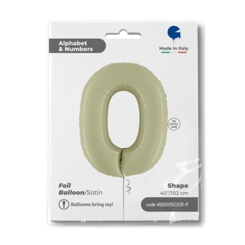 Folienballon 100 cm Zahl "0", Satin Olive Green