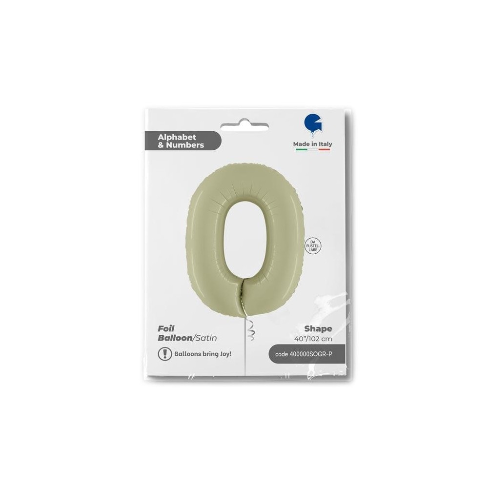 Folienballon 100 cm Zahl "0", Satin Olive Green